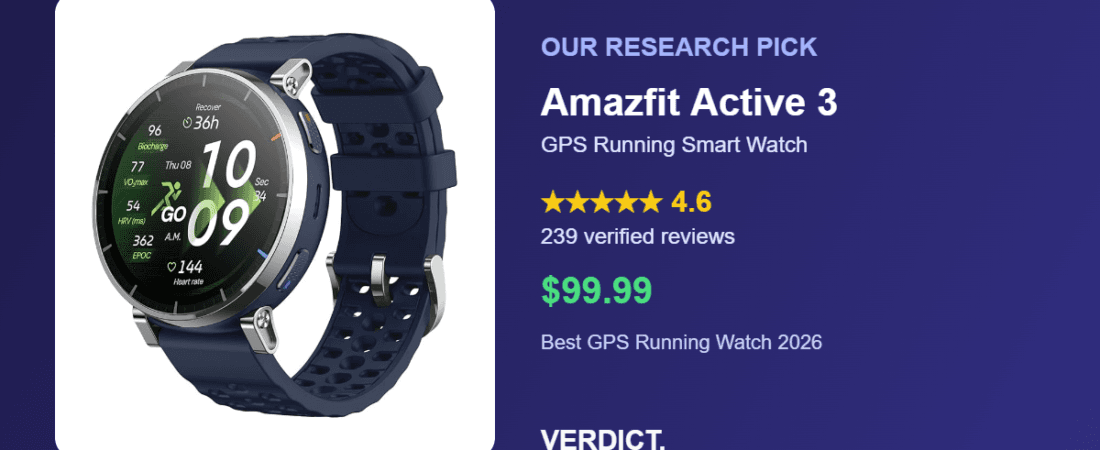 Best GPS Running Smart Watch 2026: Our Research Pick — Amazfit Active 3