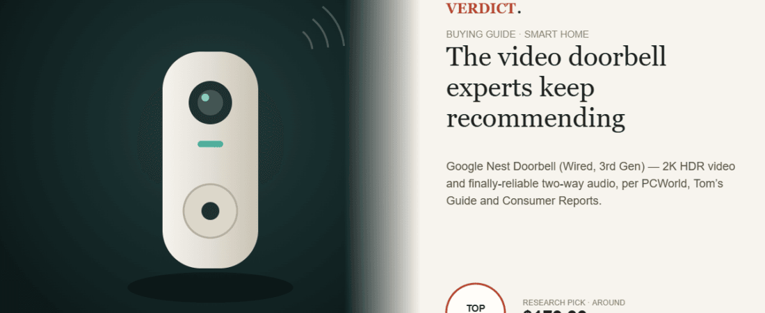 Best Video Doorbell 2026: Our Research Pick (Google Nest Doorbell, Wired 3rd Gen)