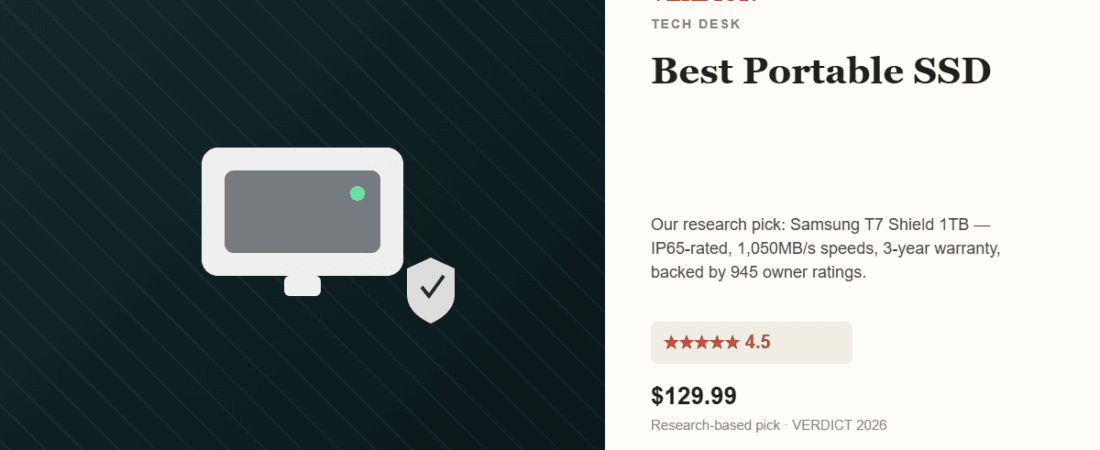 Best Portable SSD 2026 — Our Research Pick: Samsung T7 Shield (1TB)