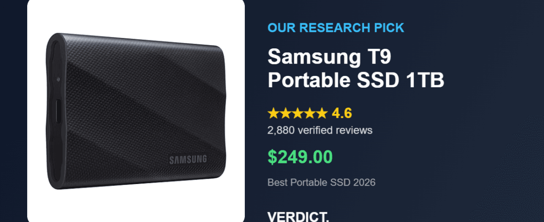 Best Portable SSD 2026: Our Research Pick — Samsung T9 1TB