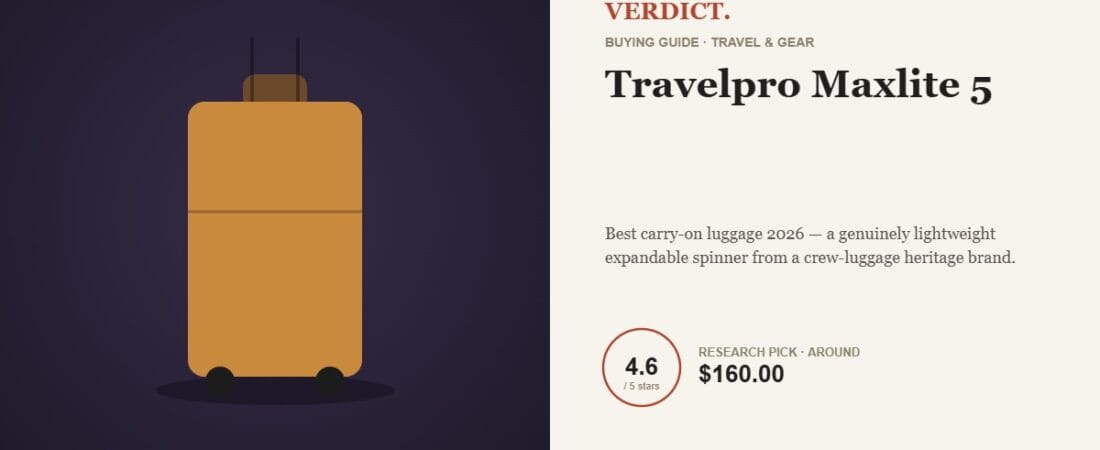 Best Carry-On Luggage 2026 — Our Research Pick: Travelpro Maxlite 5 Expandable Spinner