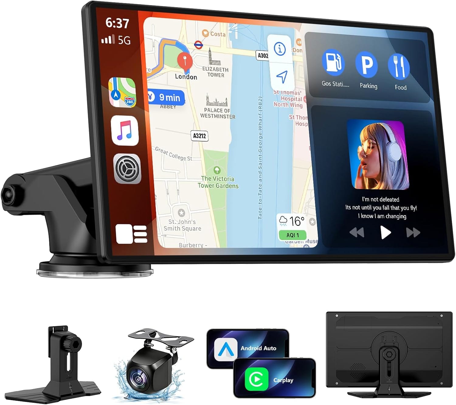9-inch wireless CarPlay touchscreen mounted on a car dashboard
