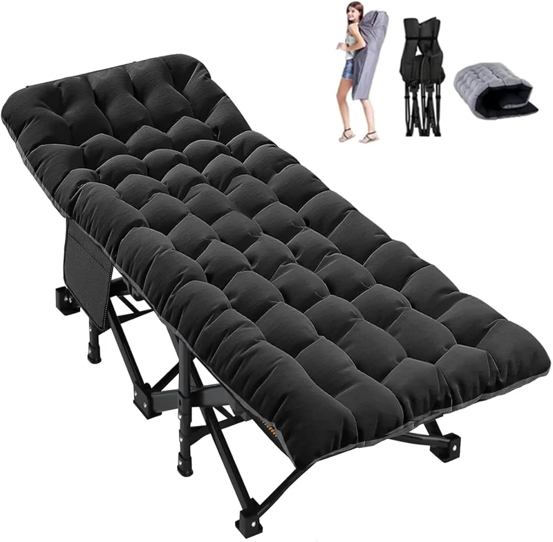 DoCred XXL folding camping cot with mattress pad, 32-inch wide, for adults