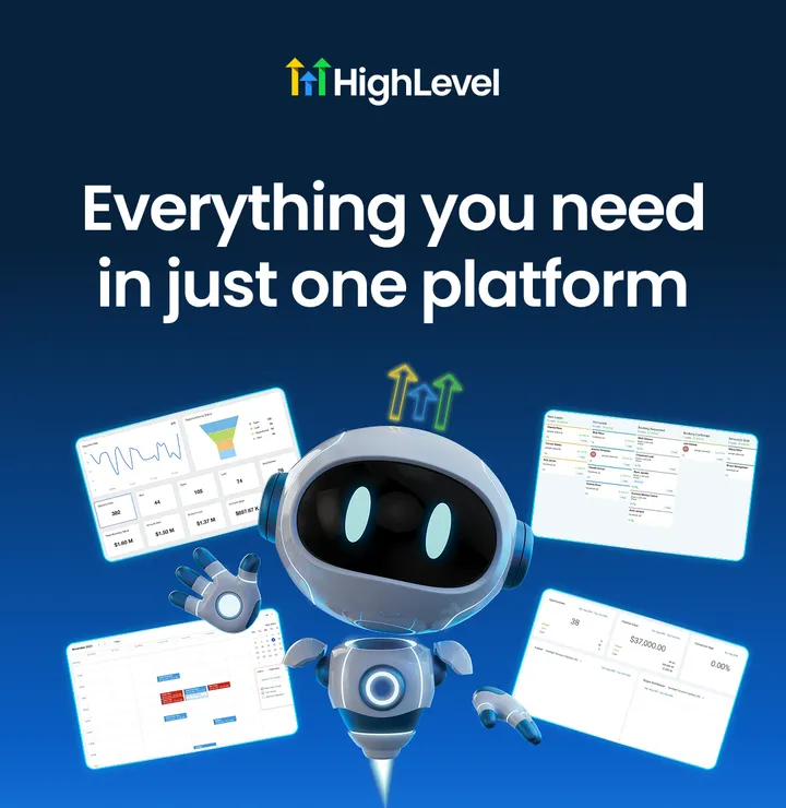 HighLevel dashboards showing reporting, a sales pipeline and a calendar view
