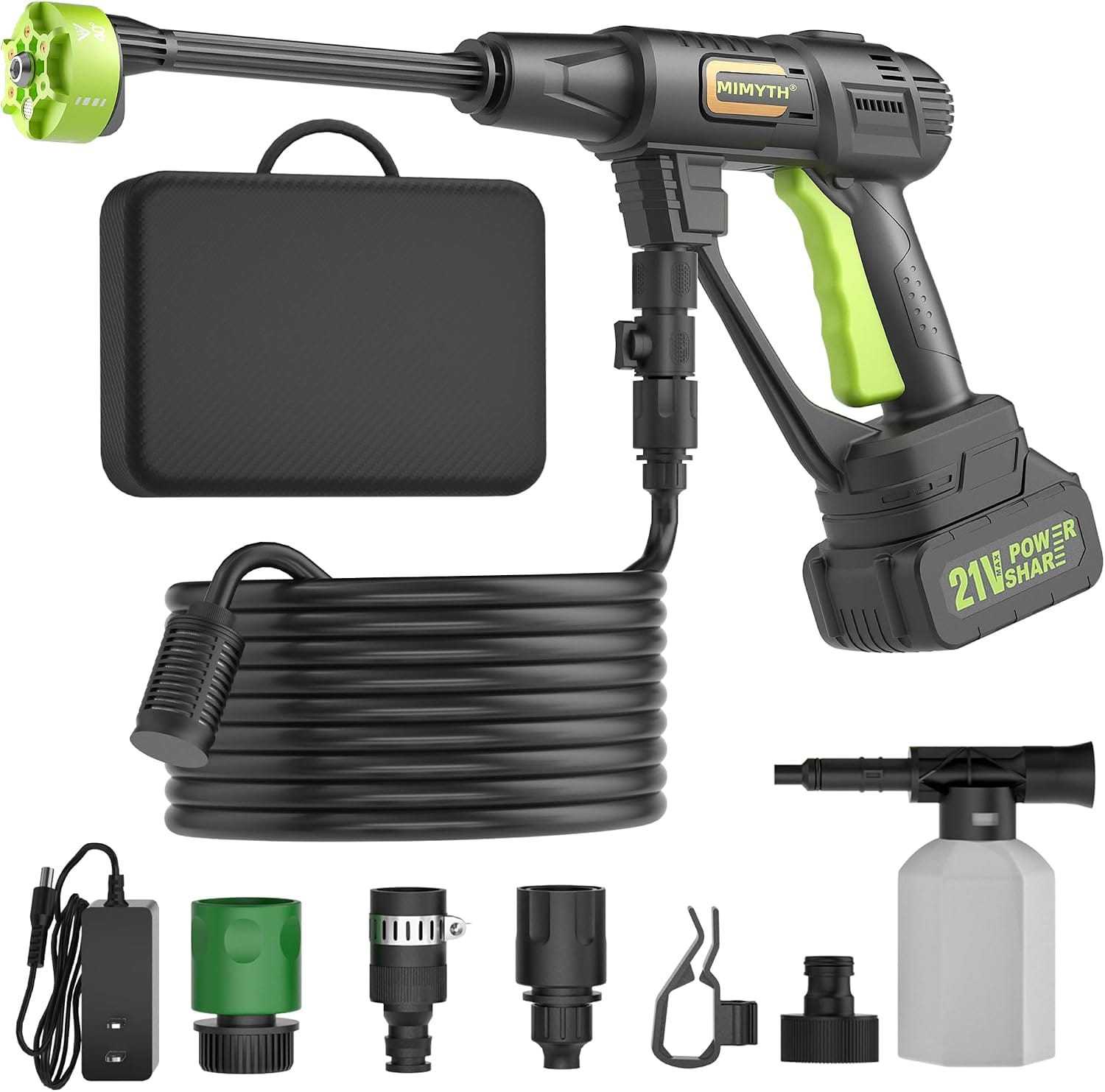 MIMYTH cordless pressure washer with foam pot and hose
